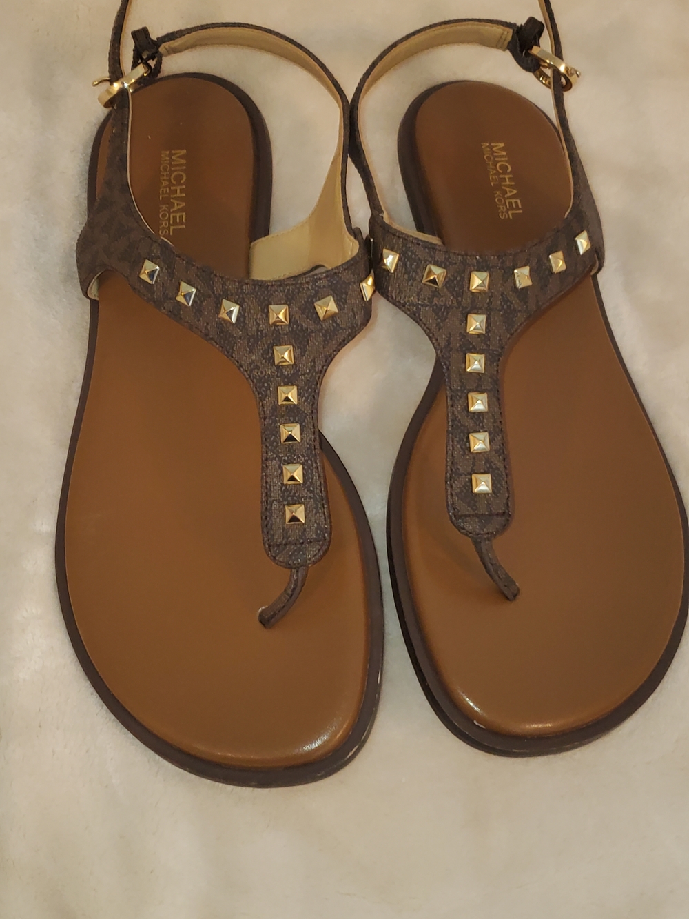 MICHAEL Michael Kors Brown Studded T-Strap Sandals